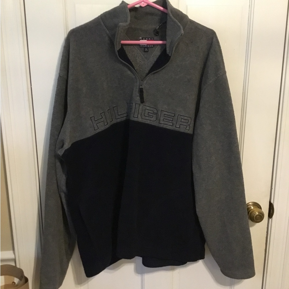 Tommy Hilfiger Gray and Black Zip-Up Sweater